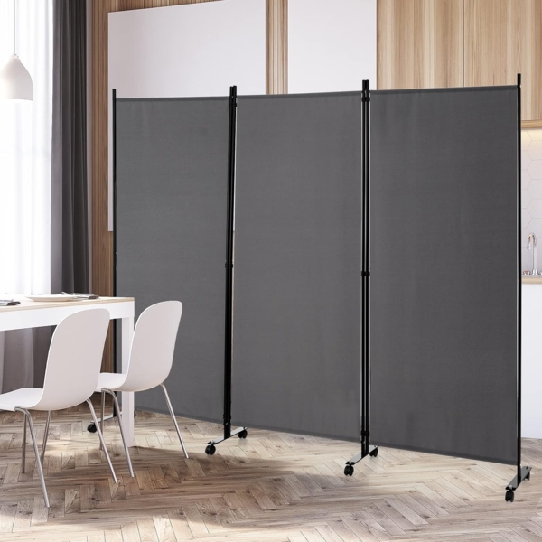 FANTASK Raumteiler auf Rollen aus Stoff, Trennwand faltbar, Paravent 3-teilig, Sichtschutz für Flexibilität und mehr Privatsphäre (Grau) Bild 7