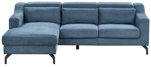 Ecksofa GLOSLI Chenillegewebe Blau Rechtsseitig