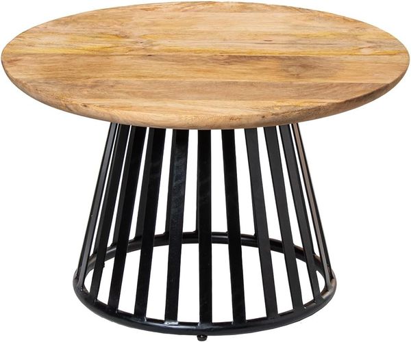 DRW Couchtisch aus Holz mit Metallfuß in Natur und Schwarz, 60 x 60 x 38 cm