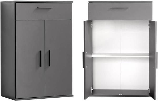 mokebo® Mehrzweckschrank 60cm Breite mit Schubladen & Einlegeböden 'Der Praktische' kurzer Schubladenschrank in Grau bzw. Schwarz Matt, kleiner Schrank & Midischrank anthrazit | 60 x 91 x 34 (B/H/T in cm)