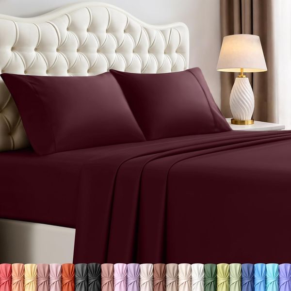 Utopia Bedding California-King-Bettwäsche-Set, 4-teilig, gebürstete Mikrofaser, schrumpft und lichtbeständig, pflegeleicht (Kingsize, Burgunderrot)