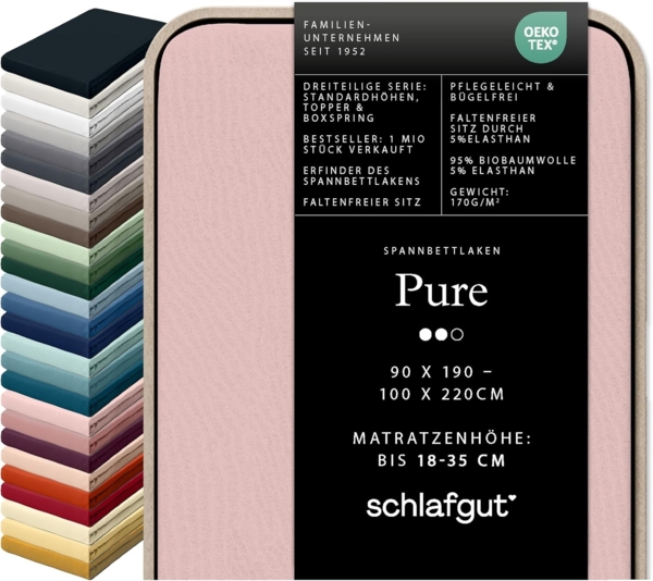 Schlafgut Spannbettlaken PURE Bio-Baumwolle mit Elasthan, dehnbar blickdicht, straff, Bettlaken, Jersey, Gummizug: rundum, (1 Stück), Laken für Matratzen bis 30cm Höhe, in 90x200, 140x200 oder 180x200 cm