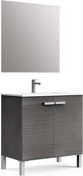 Baikal Badmöbel Neo, Zwei Türen, Möbel mit Beinen, Verschiedene Ausführungen und Größen, Melamin 16 mm, montiert, 2 Türen mit Spiegel, 80 cm, Asche