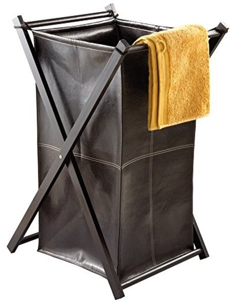 Nicol 1460638 Wäschebehälter Lotta faltbares Holzgestell, Wäschesammler aus Kunstleder, Holz, dunkelbraun, 43. 0x50. 0x81. 0 cm