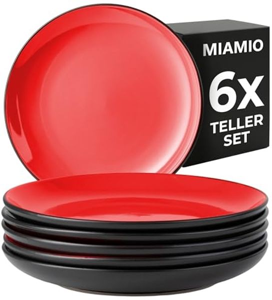 MiaMio Teller Le Papillon Teller Set 6 Personen Modern (Rot, 20.5 cm), (6 St)