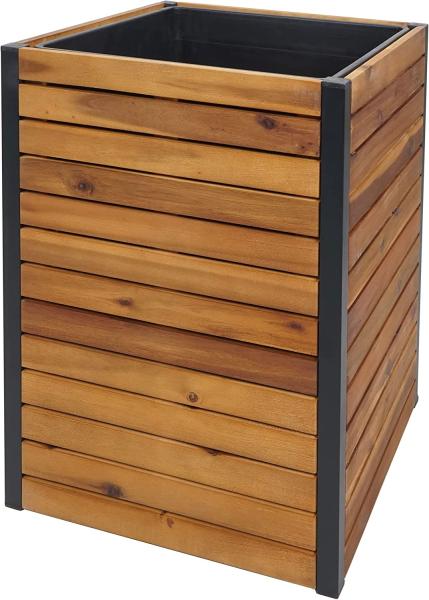 Pflanzkasten HWC-L23, Hochbeet Blumenkasten, Outdoor Akazie Holz FSC®-zertifiziert Aluminium ~ 60x42x42cm braun Bild 4