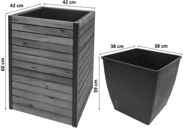 Pflanzkasten HWC-L23, Hochbeet Blumenkasten, Outdoor Akazie Holz FSC®-zertifiziert Aluminium ~ 60x42x42cm braun Bild 3
