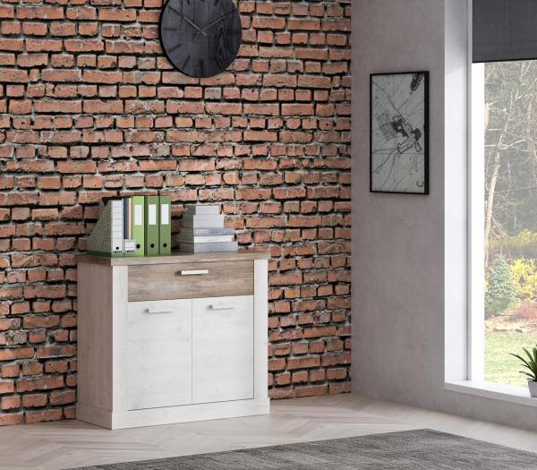 FORTE Duro Sideboard, Holzwerkstoff, Weiß/Beige/Braun, 101 x 90,3 x 41,3 cm