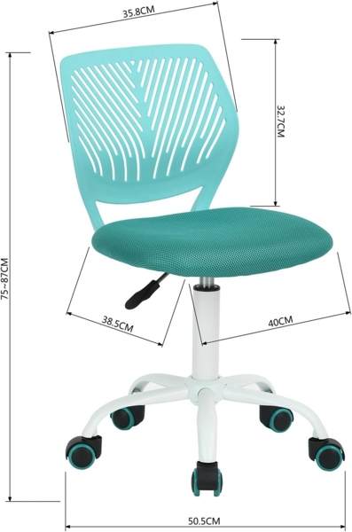 FurnitureR FR Carnation Aqua Schreibtischstuhl, Bürostuhl, Stoffsitz, ergonomischer Arbeitsstuhl, ohne Armlehne, höhenverstellbar, Drehstuhl, 2er-Set, Textil Metall, 40 x 38.5 x 87 cm Bild 3