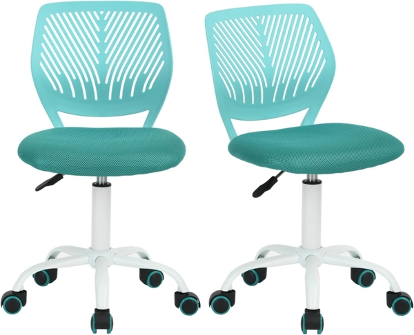 FurnitureR FR Carnation Aqua Schreibtischstuhl, Bürostuhl, Stoffsitz, ergonomischer Arbeitsstuhl, ohne Armlehne, höhenverstellbar, Drehstuhl, 2er-Set, Textil Metall, 40 x 38.5 x 87 cm Bild 1