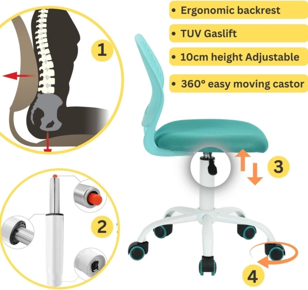 FurnitureR FR Carnation Aqua Schreibtischstuhl, Bürostuhl, Stoffsitz, ergonomischer Arbeitsstuhl, ohne Armlehne, höhenverstellbar, Drehstuhl, 2er-Set, Textil Metall, 40 x 38.5 x 87 cm Bild 6