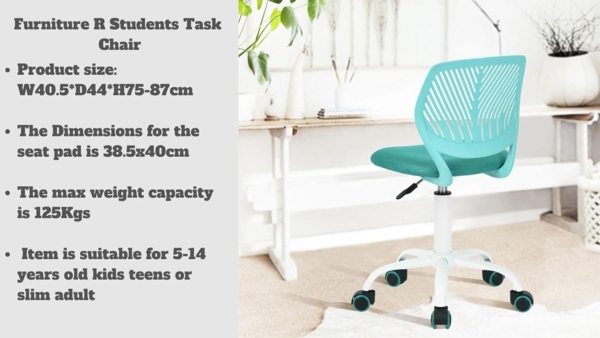 FurnitureR FR Carnation Aqua Schreibtischstuhl, Bürostuhl, Stoffsitz, ergonomischer Arbeitsstuhl, ohne Armlehne, höhenverstellbar, Drehstuhl, 2er-Set, Textil Metall, 40 x 38.5 x 87 cm Bild 8