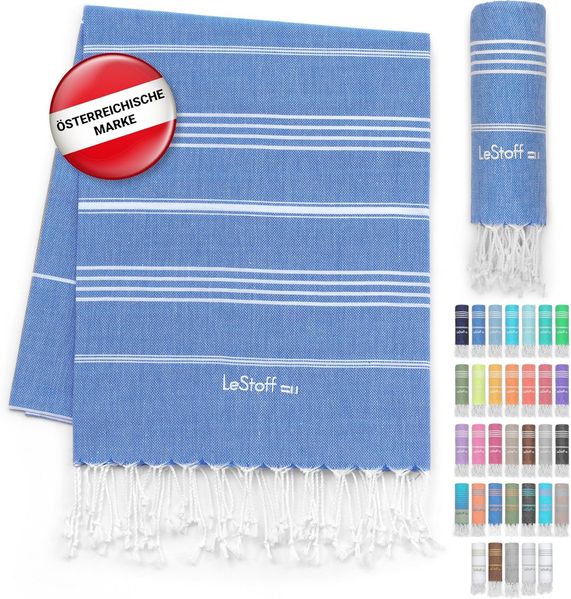 LeStoff Premium Hamamtuch - Vielseitig, Nachhaltig, Saugstark & Schnelltrocknend - 100% Bio-Baumwolle - Strand, Bade, Dusch, Yoga, Spa & Reise-Tuch (95x180 cm, Sky Blue)