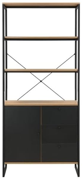 FINEBUY Bücherregal FB116813 Standregal 180cm Stauraumregal Mehrzweckregal Eiche Dekor, Großes Regal im angesagten Industrial-Look, Viel Stauraum dank Schubladen und Türfächern