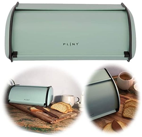 LS-LebenStil Brotkasten Vintage Brotbox 34cm Metall Retro Brot Aufbewahrung Brotbehälter, Metall, (Roll-Deckel Küche Aufbewahrungskorb Lüftungslöcher, 1-tlg, Aufbewahrungsbox Nostalgie Brotkorb zum Frischhalten)