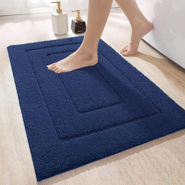 DEXI Badteppich rutschfeste,weicher Badezimmerteppich Wasserabsorbierend Badematte maschinenwaschbar Badvorleger für Dusche,Badewanne und Toilette - Marineblau,40x60 cm