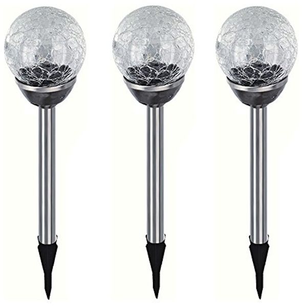 EAXUS LED Solarleuchte 3er Set Solar Gartenleuchte Kugel Leuchte mit Crackle-Licht Solarlampe, LED fest integriert, Farbwechsel, Farbwechsel