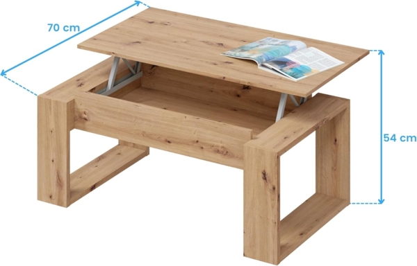 Habitdesign Couchtisch, höhenverstellbar, Tisch für Wohnzimmer, Beistelltisch, Modell Nova, Finish in Eiche, Maße: 105 cm (Länge) x 55 cm (Breite) x 45-54 cm (Tiefe) Bild 8