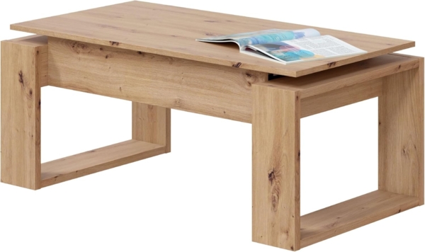 Habitdesign Couchtisch, höhenverstellbar, Tisch für Wohnzimmer, Beistelltisch, Modell Nova, Finish in Eiche, Maße: 105 cm (Länge) x 55 cm (Breite) x 45-54 cm (Tiefe) Bild 4