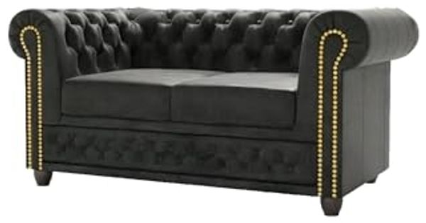 S-Style Möbel Chesterfield-Sofa Anton 2 sitzer Sofa mit Schlaffunktion mit Holzfüßen, Mit Wellenfederung