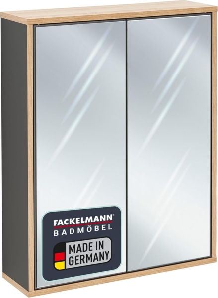 Fackelmann FINN Spiegelschrank 60 cm, Braun hell/Anthrazit