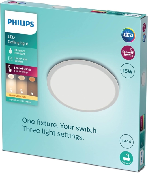 Philips Superslim CL550 Ceiling lamp Ø250 mm LED 15W 2700K SceneSwitch IP44, White Bild 4