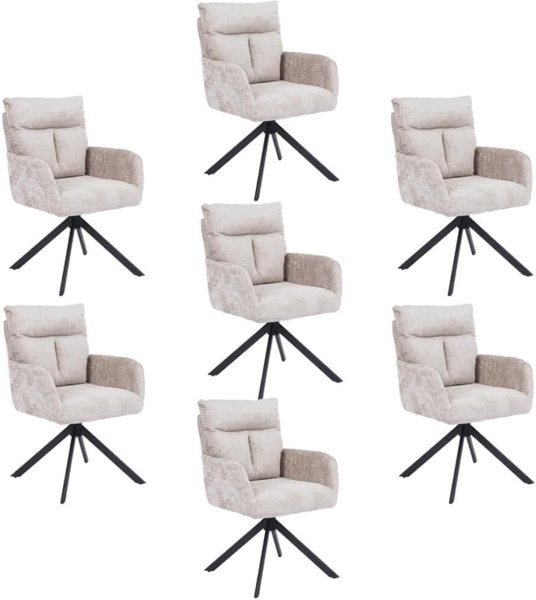 HOME DELUXE Esszimmerstuhl mit Armlehne ALUNA Chenille - 7er Set Beige