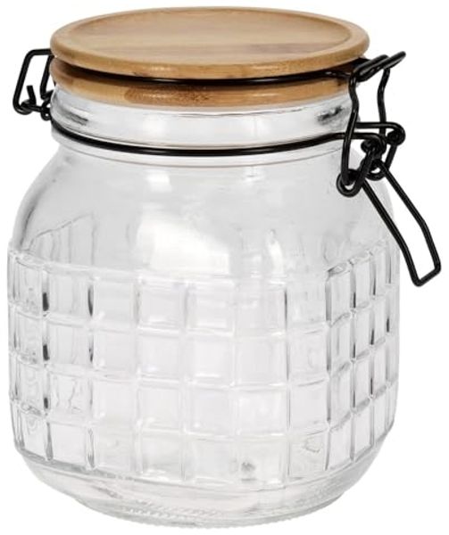 Excellent Houseware Glasdose mit Bambusdeckel Clip luftdicht mit Dichtung 1 1 l