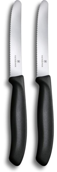 Victorinox Tafelmesser Swiss Classic mit Wellenschliff Rostfrei, Edelstahl, Spülmaschinengeeignet, 2er Set, schwarz