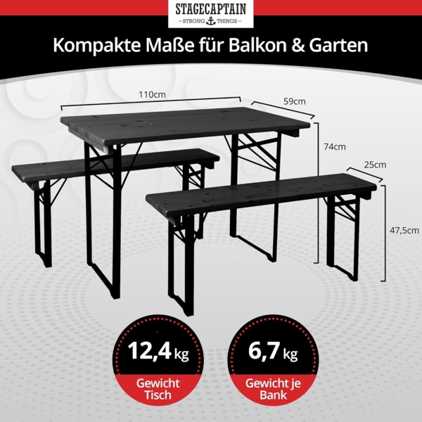 Stagecaptain Bierzeltgarnitur BBEU-110 Hirschgarten Bierzeltgarnitur für Balkon 110 cm - 5 x Set, (15-tlg) Bild 3