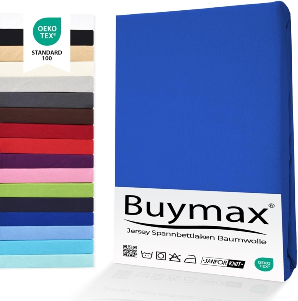Buymax® Spannbettlaken 160x200 cm Baumwolle 100% Spannbetttuch Bettlaken Jersey, Matratzenhöhe bis 25 cm, Farbe Dunkelblau Bild 1