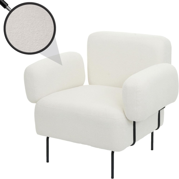 Lounge-Sessel HWC-L83b, Cocktailsessel Polstersessel Sessel, Bouclé Stoff/Textil Metall, creme-weiß