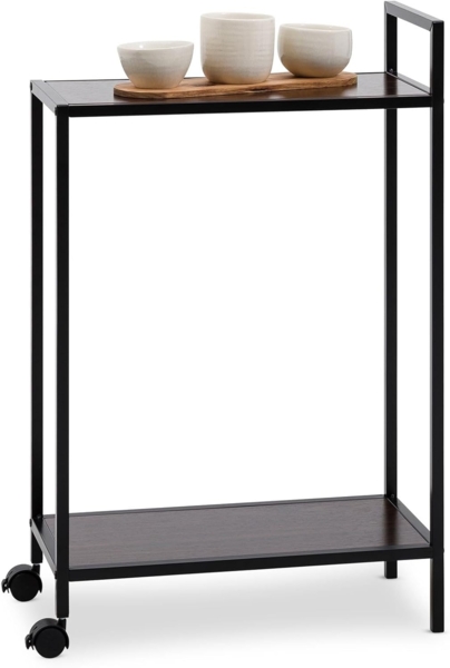 IDIMEX Servierwagen RIVO, Barwagen mit Rollen und 2 Ablagen, Beistellwagen modern Metall schwarz