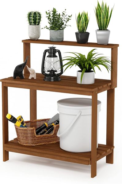 Furinno Tioman Outdoor Bank/Regal für Töpfe, Holz, 49. 53x91. 29x108. 51 cm