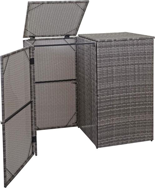 2er-Mülltonnenverkleidung HWC-E25, Mülltonnenbox Mülltonnenabdeckung, Poly-Rattan 2x120l ~ grau