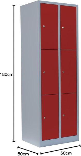 Schließfachschrank Fächerschrank Wertfachschrank 180 x 60 x 50 cm 6 Fächer Abteilbreite ca. 300 mm Lichtgrau/Rot 520324 Bild 2