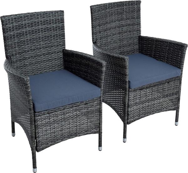 Rattan Gartensessel Polyrattan Stuhl Gartenstuhl 2er Set Sessel Anthrazit-Grau