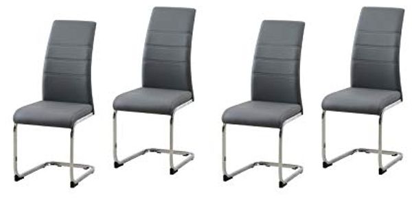 HTI-Line Freischwinger Schwingstuhl 4er Set PU grau SallyC (Set, 4 St), Freischwinger Esszimmerstuhl Kunstleder