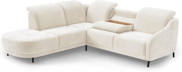 CAVADORE Ecksofa Blue/Eckcouch im modernen Design, inklusiv Kopfteilverstellung, Vorziehsitz motorisch, Klapptisch und mattschwarzen Metallfüßen / 258 x 93 x 249 / Mikrofaser, Naturweiß Bild 4