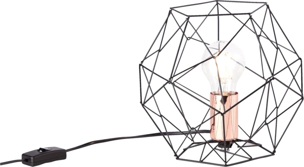 Lightbox Tischlampe Tischleuchte Draht-Schirm 19cm Höhe Schalter 1x E27 Metall, schwarz/kupfer