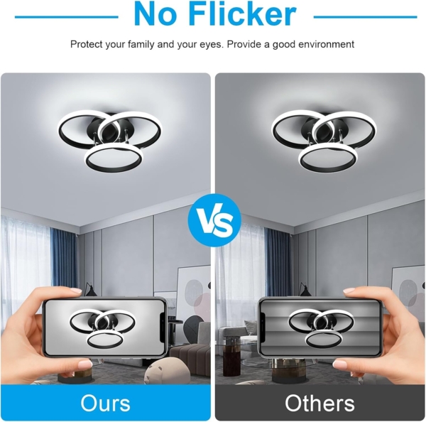 Comely LED Deckenlampe Schwarz 40cm, 40W Moderne 3-Ring Deckenleuchte für Wohnzimmer, Schlafzimmer, Flur, Kaltesweiß 6500K, Energiesparend, Aluminium Bild 7