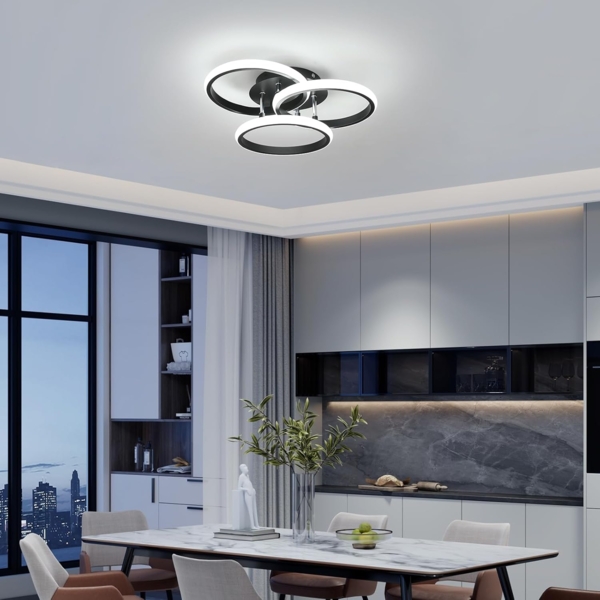 Comely LED Deckenlampe Schwarz 40cm, 40W Moderne 3-Ring Deckenleuchte für Wohnzimmer, Schlafzimmer, Flur, Kaltesweiß 6500K, Energiesparend, Aluminium Bild 6