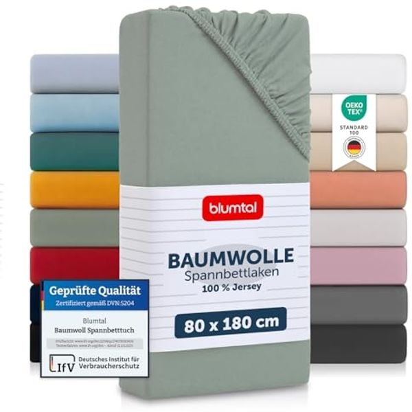 Blumtal® Baumwolle Spannbettlaken 80x160-180 cm Basics Jersey im 2er Set - Bettlaken 80x160 Kinder - OEKO-TEX zertifiziertes Leintuch - Bettlaken Beistellbett für Kinder - Summergreen - Grün