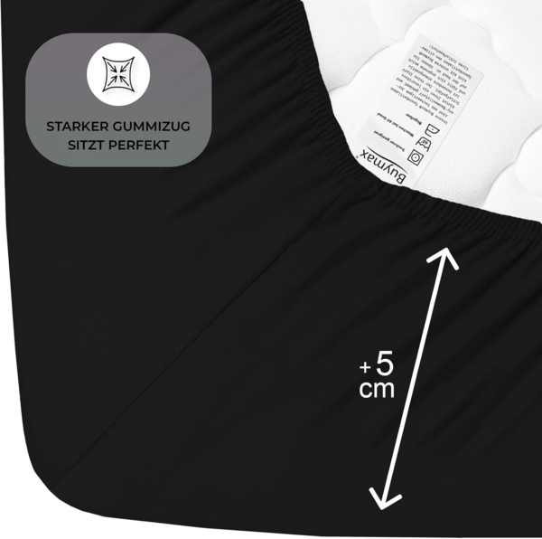 Buymax® Spannbettlaken 140x200 cm Doppelpack 100% Baumwolle Spannbetttuch Bettlaken Jersey, Matratzenhöhe bis 25 cm, Farbe Schwarz Bild 4