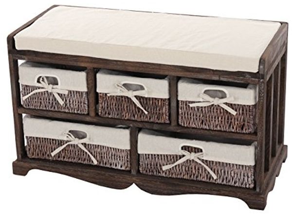 Kommode und Sitzbank mit 5 Schubladen, 45x77x36cm, Shabby-Look, Vintage ~ braun