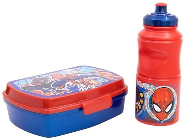 Spiderman 2er Set Kinderflasche (380 ml) und Brotdose im Geschenkkarton