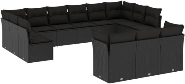 vidaXL 13-tlg. Garten-Sofagarnitur mit Kissen Schwarz Poly Rattan 3218445