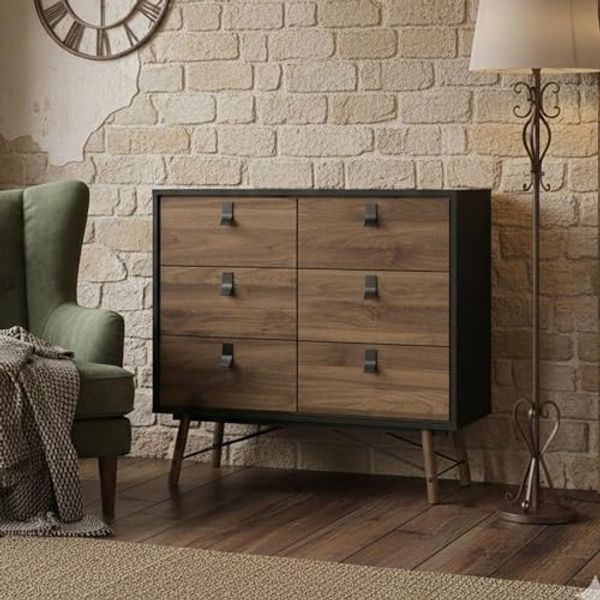 Dmora - Kommode Aurelie, Wohnzimmerbuffet, Wohnzimmer-Sideboard, Moderne Küchen-Speisekammer, 102x40 h95 cm, Schwarz und Walnuss