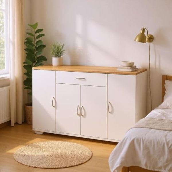 FurnitureR Weißer Nachttisch, Modernes Design, MDF-Material, Funktionales Stauraummöbel, Ideal für Schlafzimmer, Kompakt und Stilvoll, Platzsparend, 110 x 70 x 30 cm