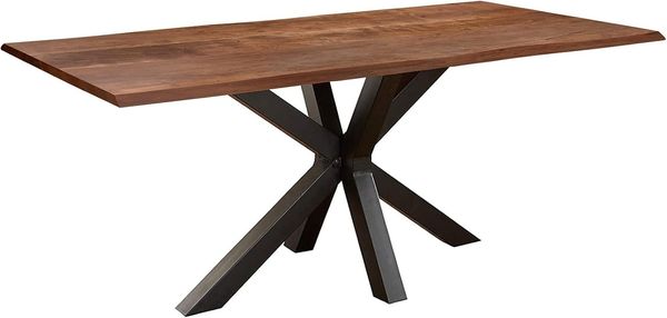 SAM Baumkantentisch 220x100 cm Spyro, Akazienholz nussbaumfarben & massiv, Esszimmertisch mit mattschwarzem Spider-Metallgestell, Platte 26 mm, FSC® 100% Zertifiziert